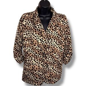 Medium Maxim Studio Leopard Print Blazer Lined Ruched 3/4 Sleeve